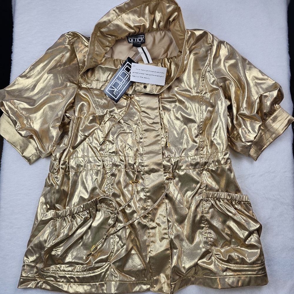 NWT Vintage Berek 2 Metallic Gold Jacket‎ Large Party Layer Cinch Faestival